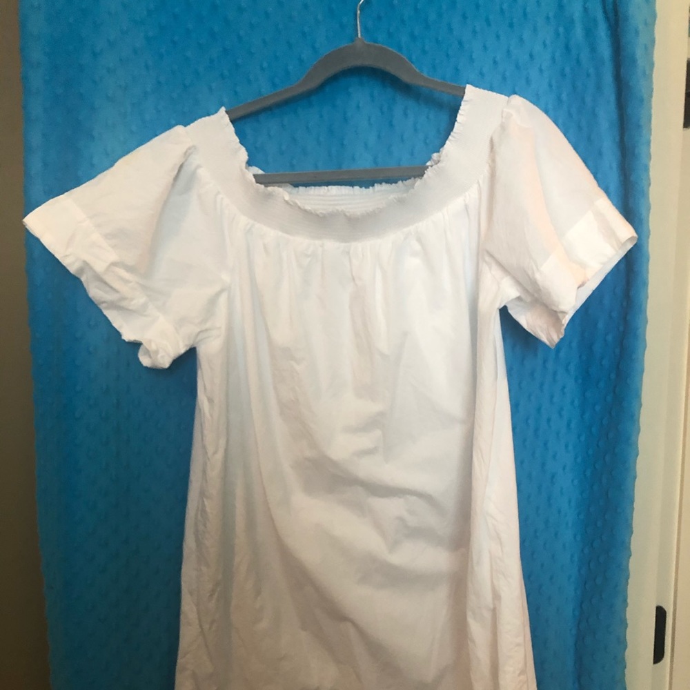 Great J. Crew white cotton off shoulder dress.